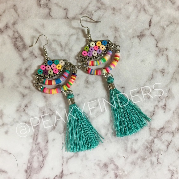 MultColor Tassel Earring - Teal - Picture 2 of 2